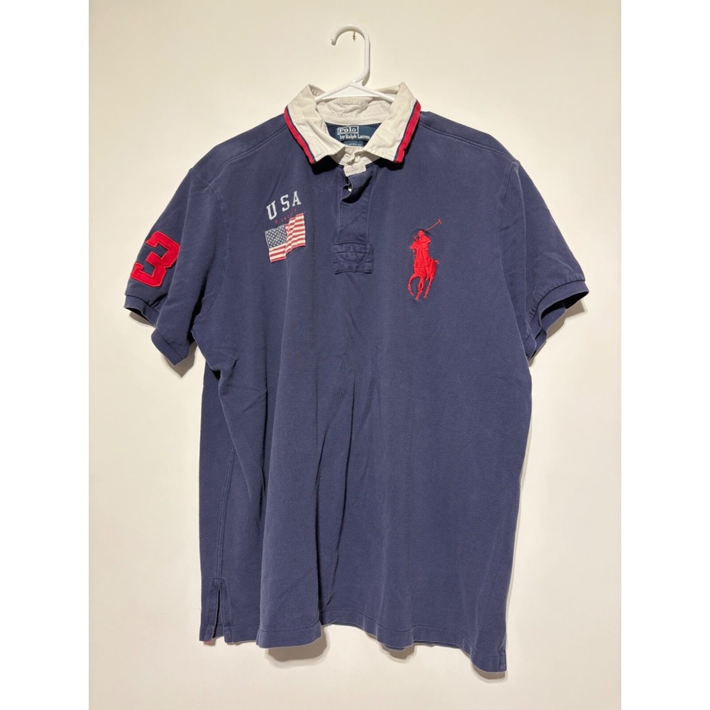 Polo Ralph Lauren Men Size XXL Blue Vintage USA Shirt Big Pony USA Faded